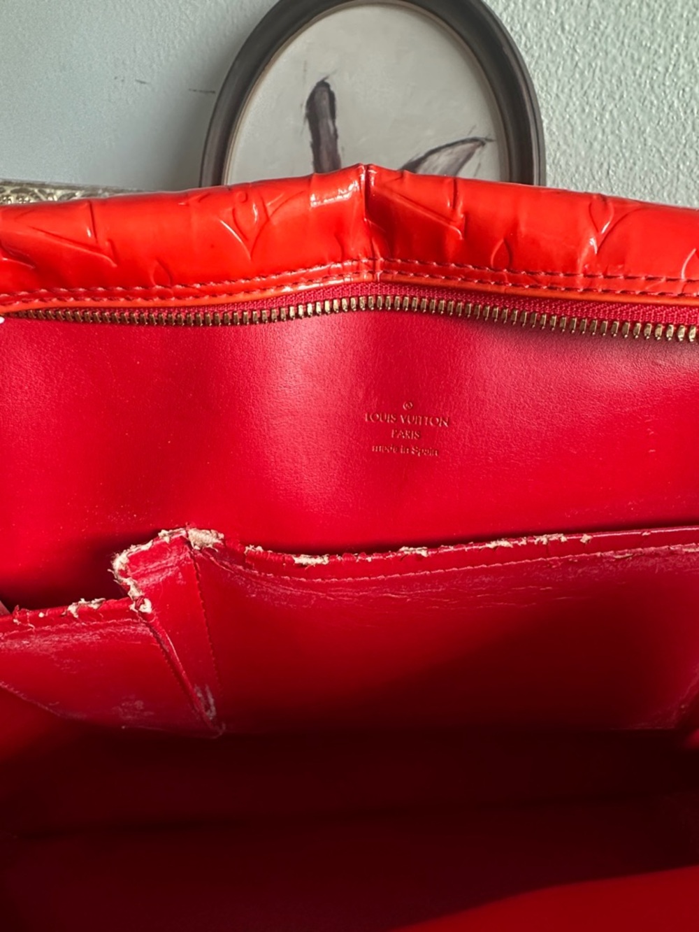 Louis Vuitton Sutton Red Patent Monogram satchel Bag with Tan Trim - Picture 17 of 17
